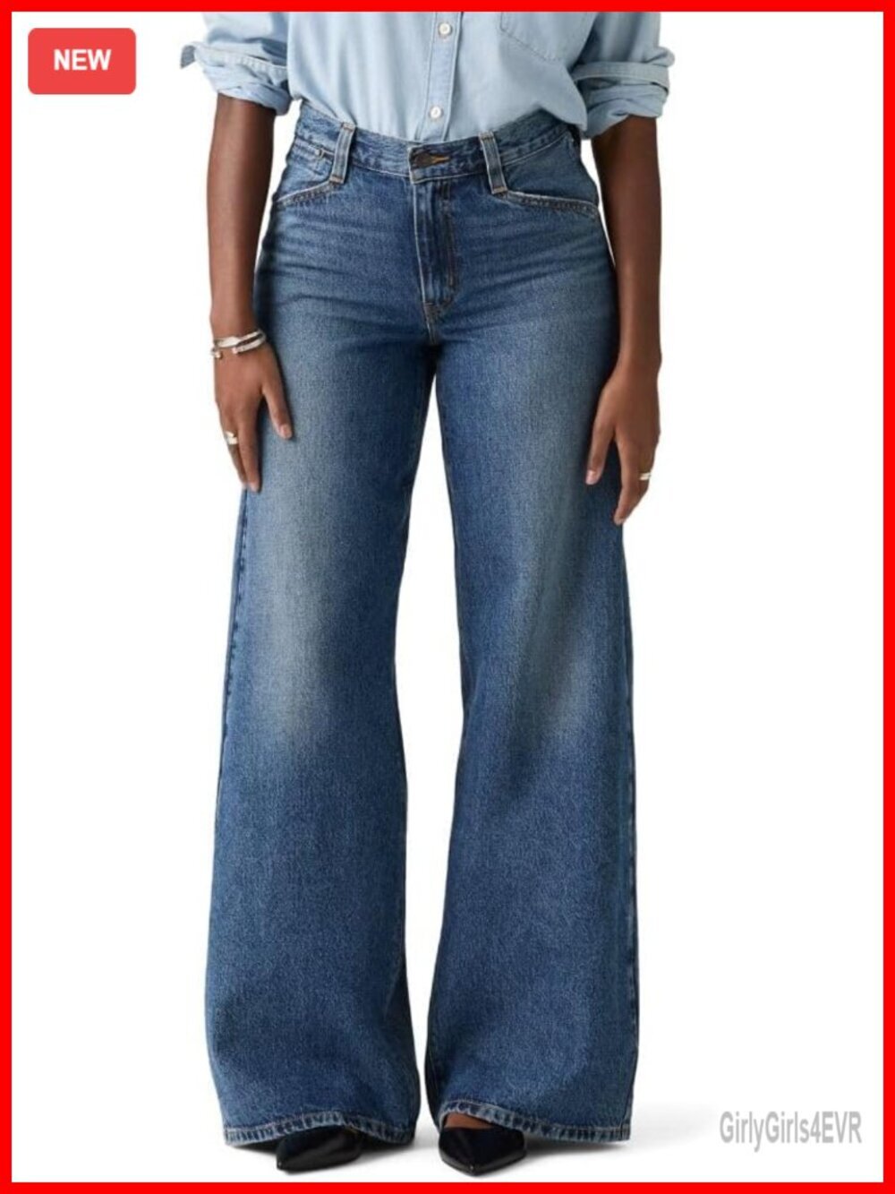 Vintage-Inspired Wide Leg Jeans Non-Stretch Mid Rise